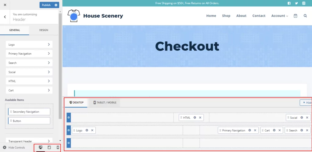 Customize header